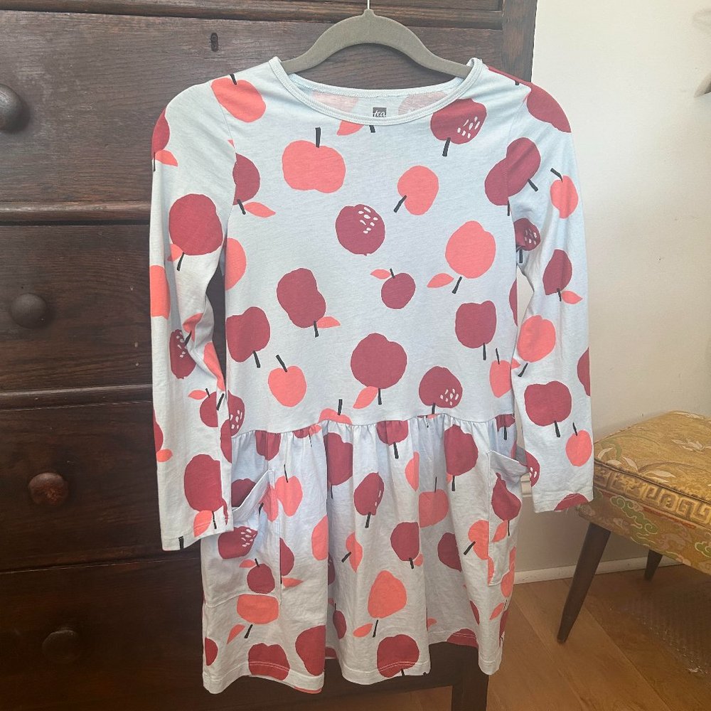 Tea Collection dress in pale blue apple print Size 12